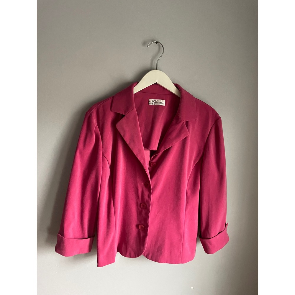 Dressbarn Magenta Pink 4-Button Blazer Jacket 3/4 Cuffed Sleeve Notch Lapel